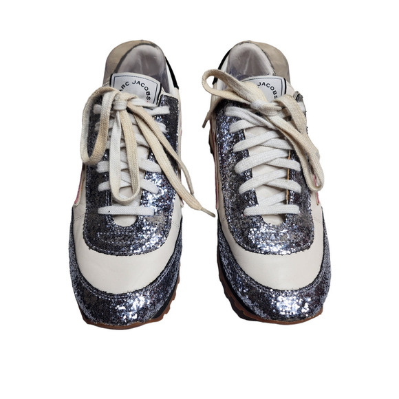NWOB Marc Jacobs Astor bolt lighting women's glitter leather sneakers 7.5 - Picture 4 of 10